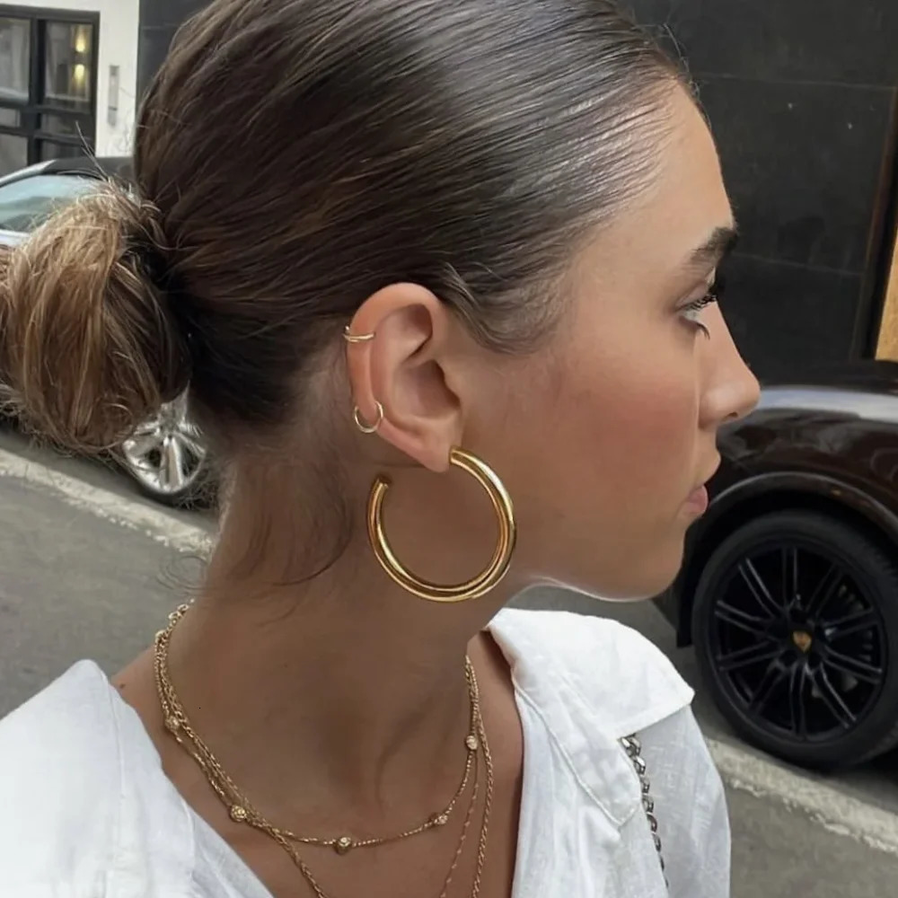 30/40/50mm Classic Stainless Steel Ear Buckle Big Earrings for Women Trendy Gold Color Large Hoop Earring Jewelry Accessories 250701