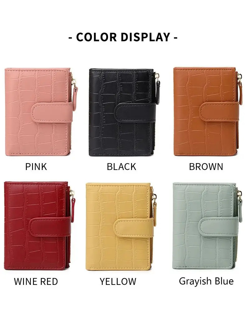 Classic Womens Card Clip Short Wallet Small Multi functionalPULeather Handbag Solid Color Double Fold Womens ZeroWallet 250704