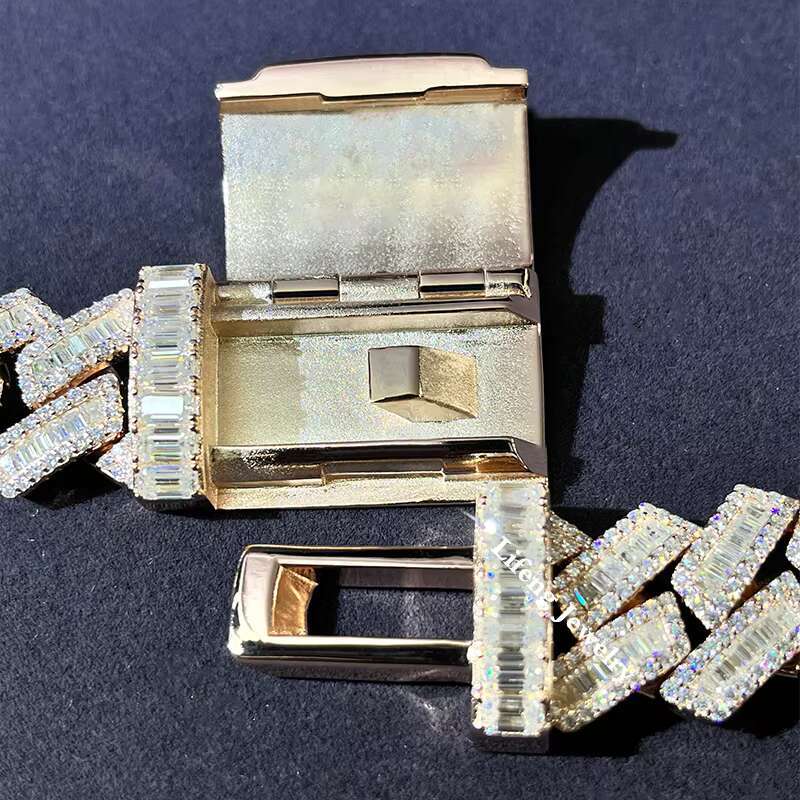 Customization baguette Moissanite Diamond Cuban Necklace Full Iced Out Hiphop Cuban Link Chain Pass the Diamond test Necklace