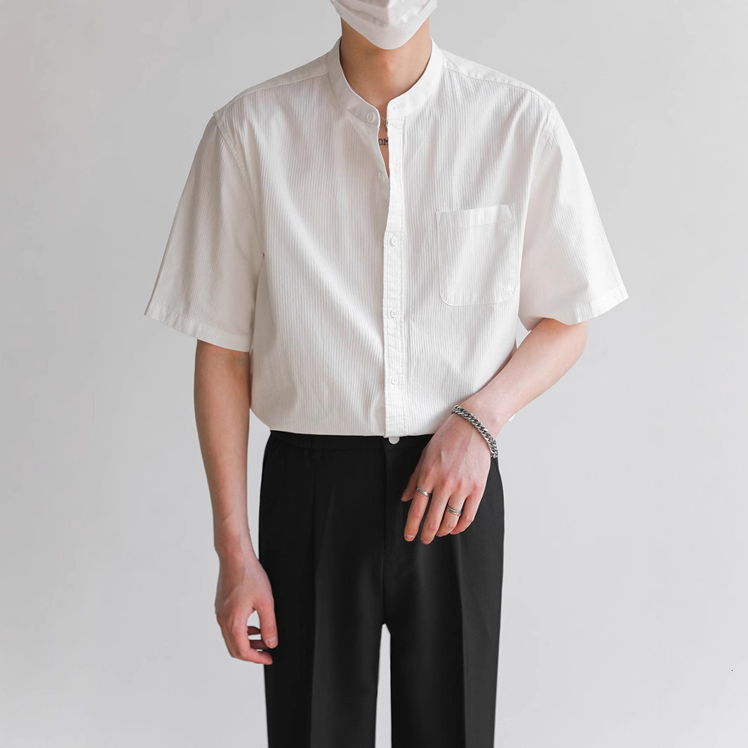 New Chinese Style Designer Short Sleeves Stand Collar Short Sleeve Shirt For Men 2025 Summer Trendy High-end Striped Half Sleeve Shirt