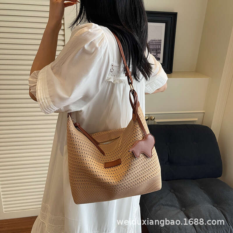 Free shipping designer bag Luxury bag 2025 Summer New Fashion High-Value Tote Women's Large Capacity Woven Straw Shoulder Crossbody Bag