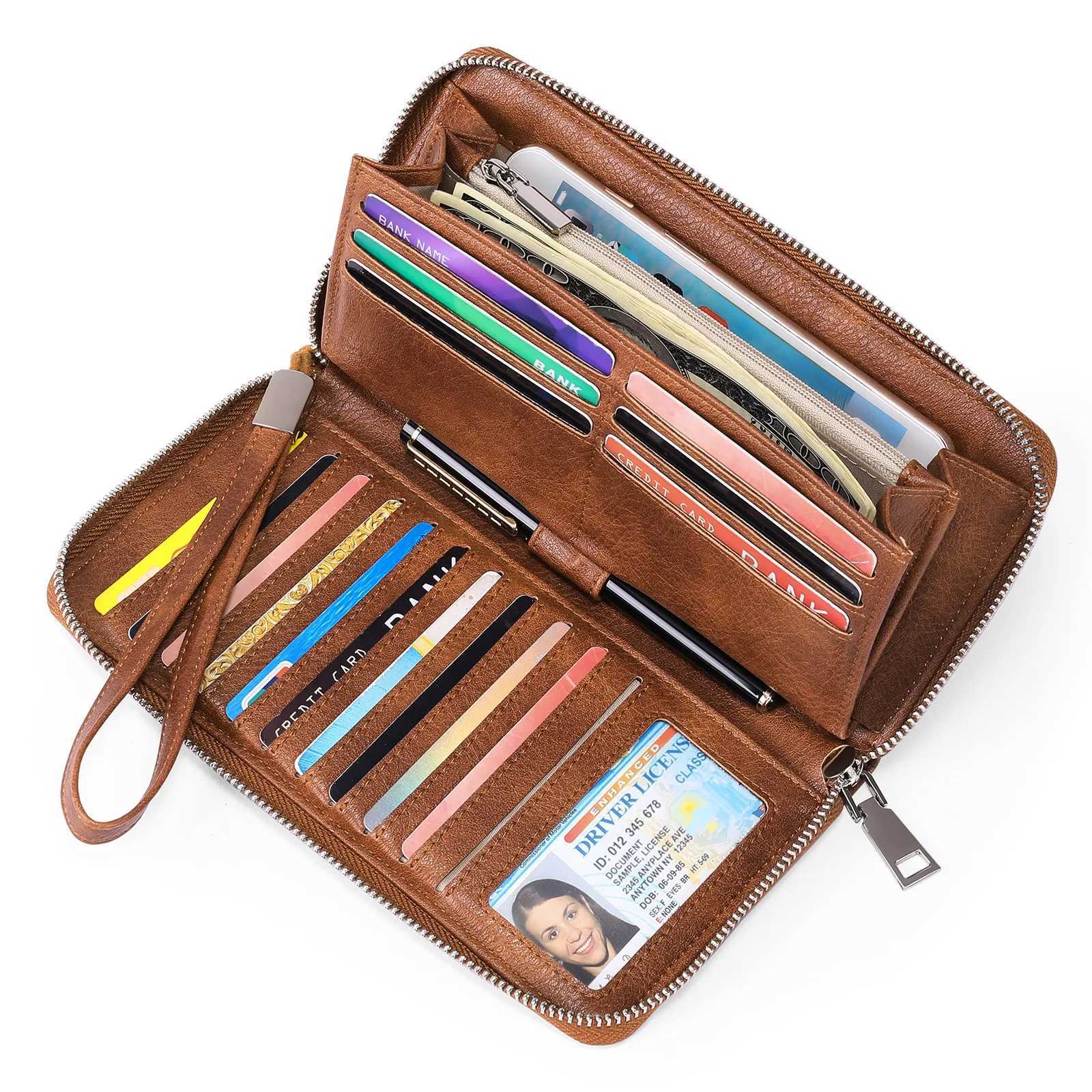 Vintage Wen Wallet Large Capacity LG Clutch Bag PU Leather Bank Holder Cell Phone Bag RFID Wallets For Wen Y250707