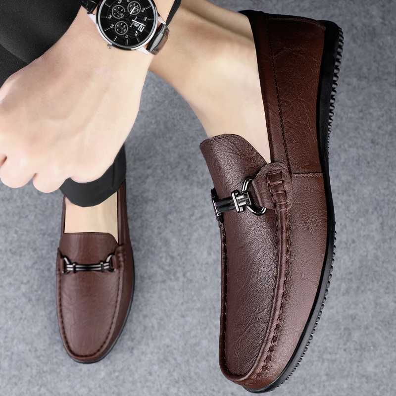 Fion Metal Buckle Loafers High Quality Men Cfortable Dress Shoes Breathable M Business Flats Off Casual Leather Shoes Y250707