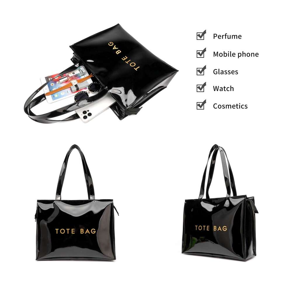 Shoulder bag handbag shopping bag women's 2025 PVC waterproof letter printing fashionable and simple