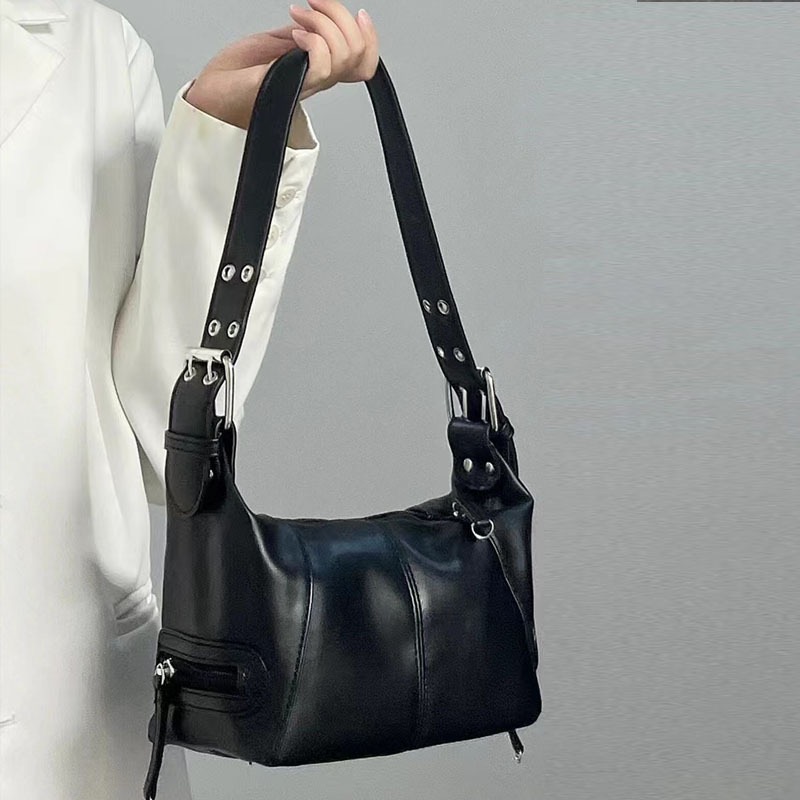 Underarm Bag Women's Bag Cool Drag Style Single Shoulder Underarm Stick Bag Niche Design Leather Zipper Single Shoulder Handbag