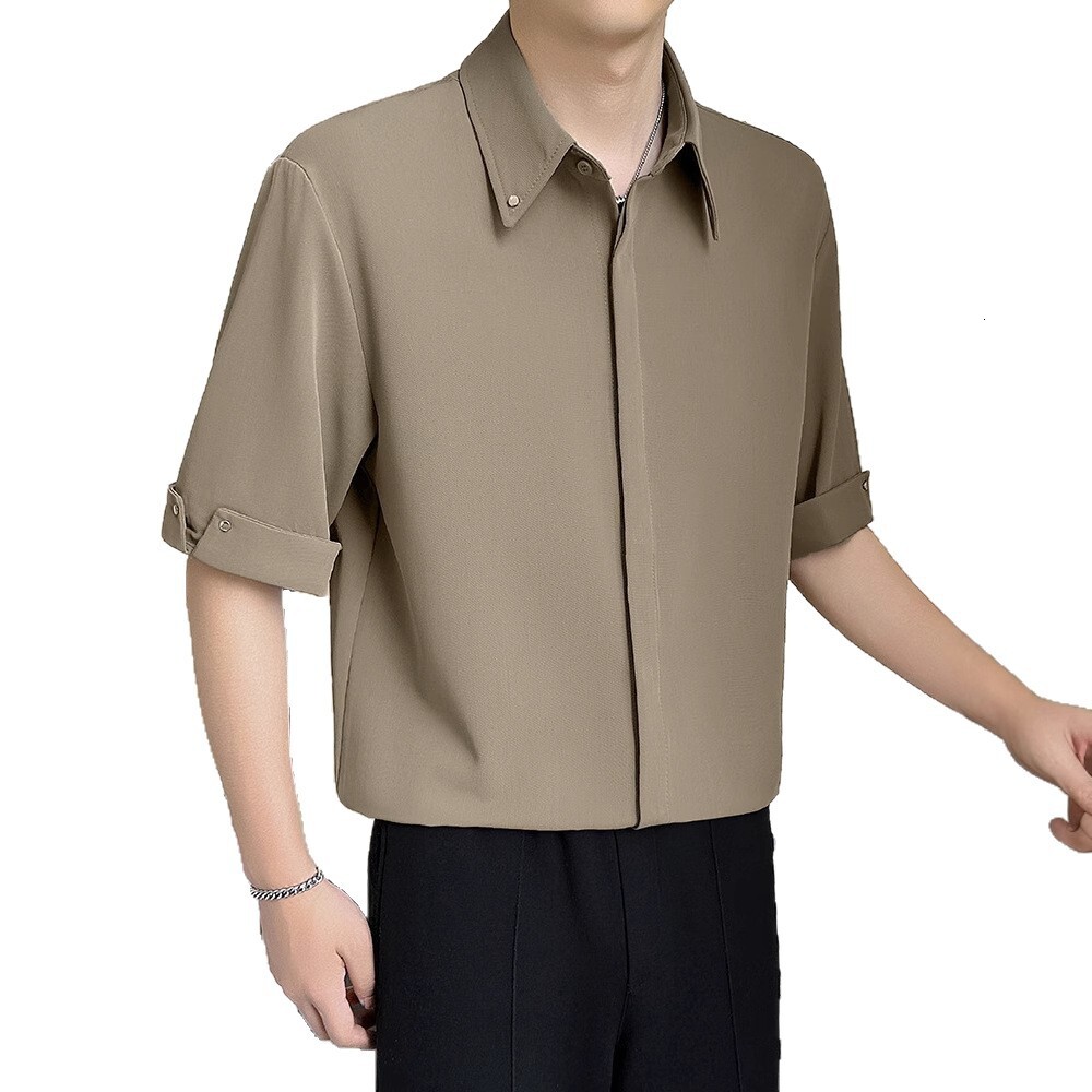 2025 Super Popular Men's Short Sleeve Designer Short Sleeves Shirt Draped Summer Ice Silk Clothing High-end Cool Seven-quarter Sleeve Hidden Butt