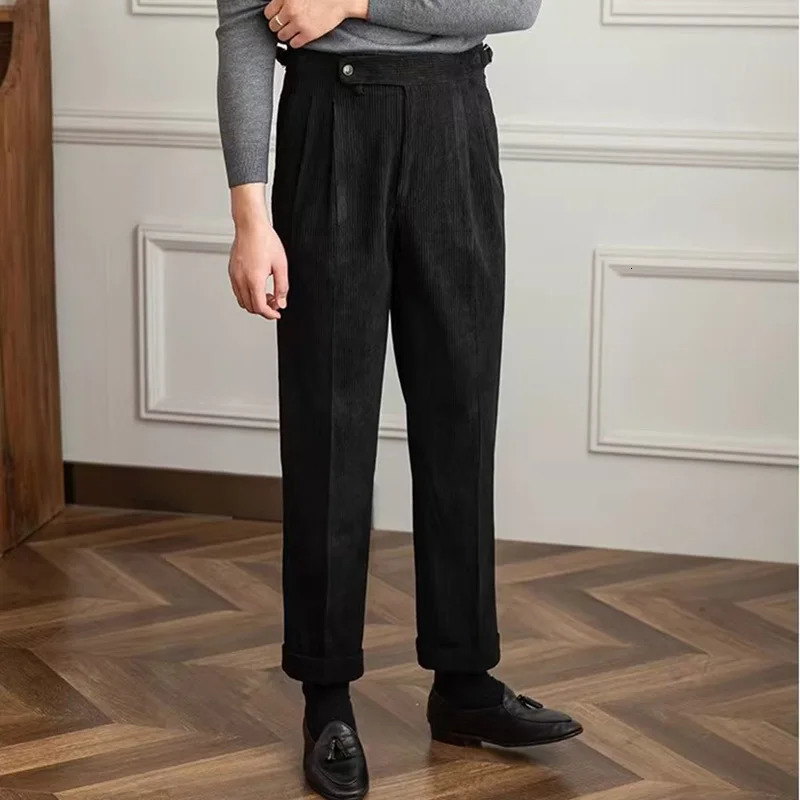 Spring Autumn Vintage Fashion Solid Corduroy Naples Pants High Waist Belt n Trousers Japanese Style Casual Pants For Men 250707