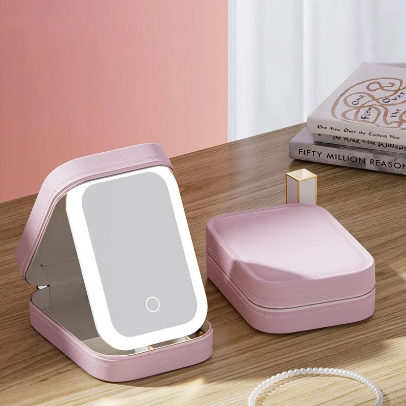 LED Makeup Bag With Mirror For Women Portable Cosmetic Storage Bag Small Lipstick Brush Wireless Makeup Box With Light 250701