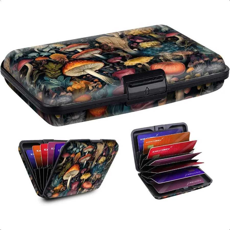 Mini RFID Aluminum Holder for Wen Men Slim Business Hard Card Case Cute Card Wallet ID Case Boho Colorf Mushroo Y250707