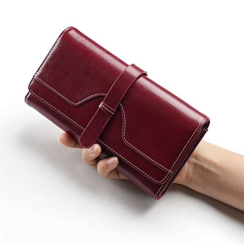 Genuine Leather Wallet Ladies High-end LG Cluh Oil Wax Leather Mens Multi-functional RFID Anti-theft B Wallets Y250707