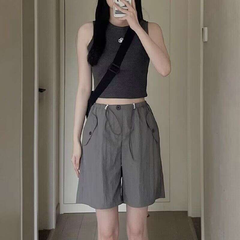 Gray Quick-Dry For Women New Summer Thin American Style Cargo High Waist Casual Slimming Sports Short Five-Point Pants B5