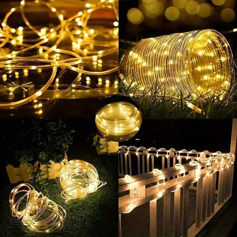7M/12M Outdoor Solar LED Tube Rope String Light Garden Waterproof Strip Lights For Christmas Decoration Wedding Fence Fairy Lamp W250701