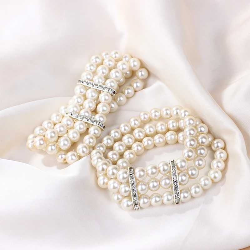 3 Rows Imitation Pearl Glass Bracelet Elasticity Bracelet Simulated Pearl Multilayer Beaded Bangles Women Jewelry XJ250707