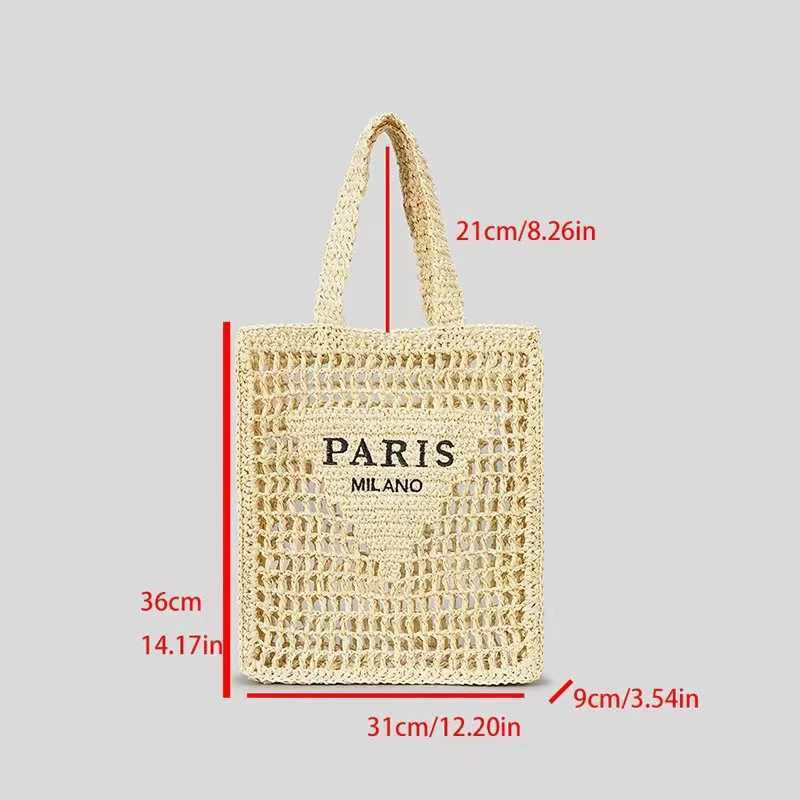 Summer beach fashion hollow straw womens shoulder bag designer letter woven womens handbag casual handmade handbag Z250707