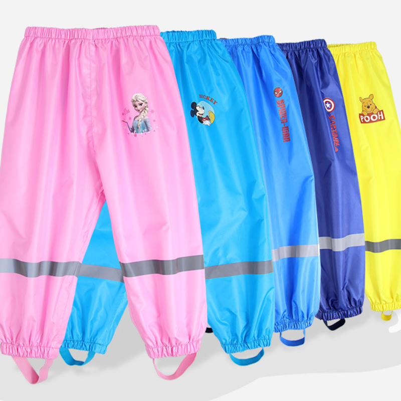 Disney Children's Rain Pants Boys and Girls Waterproof Pants Oxford Cloth Rain Pants with Safety Reflective Stripes Design Cartoon Print Children