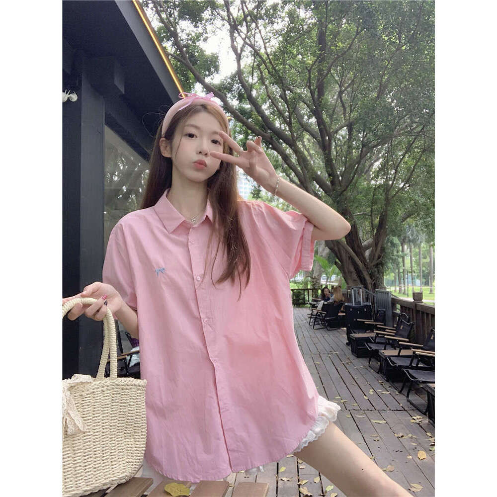 Summer Korean Style Design Sense Bowknot Embroidered Short Sleeve Shirt For Women Niche Casual Loose Sun Protection Top Trend B5