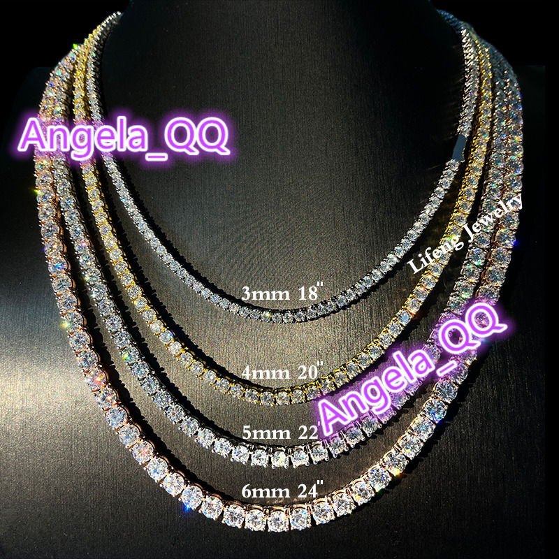 Factory Wholesale Custom Hip Hop Tennis Link Chain Necklace in 3mm-6mm VVS Moissanite 925 Sterling Silver With Diamond for Gift