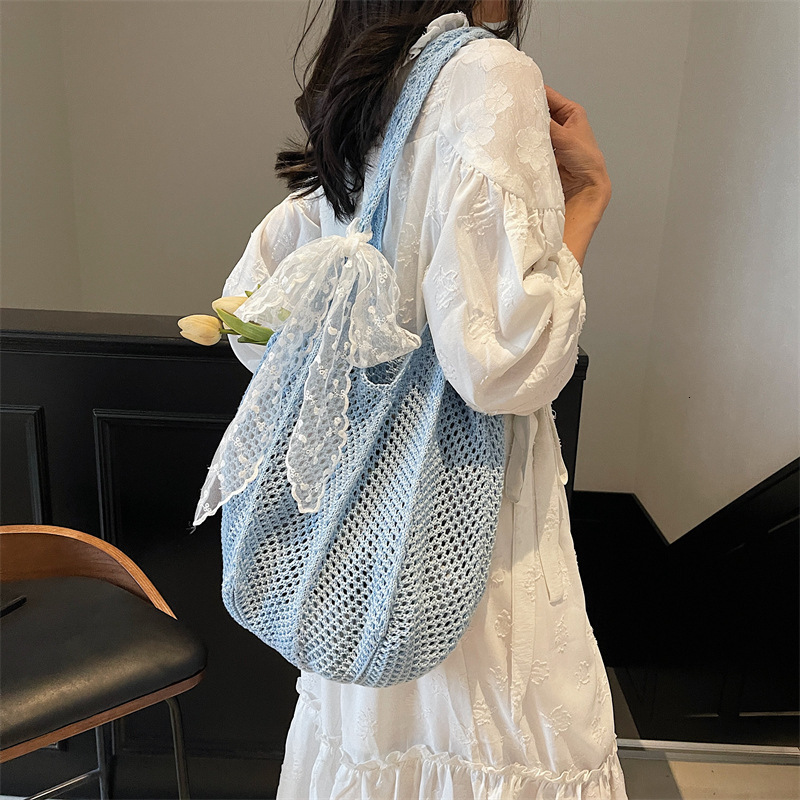 Free shipping designer Korean Style Lazy Large Capacity Hollow Woven Bag for Women 2025 New Summer Beach Casual Shoulder Bag Beach Bag