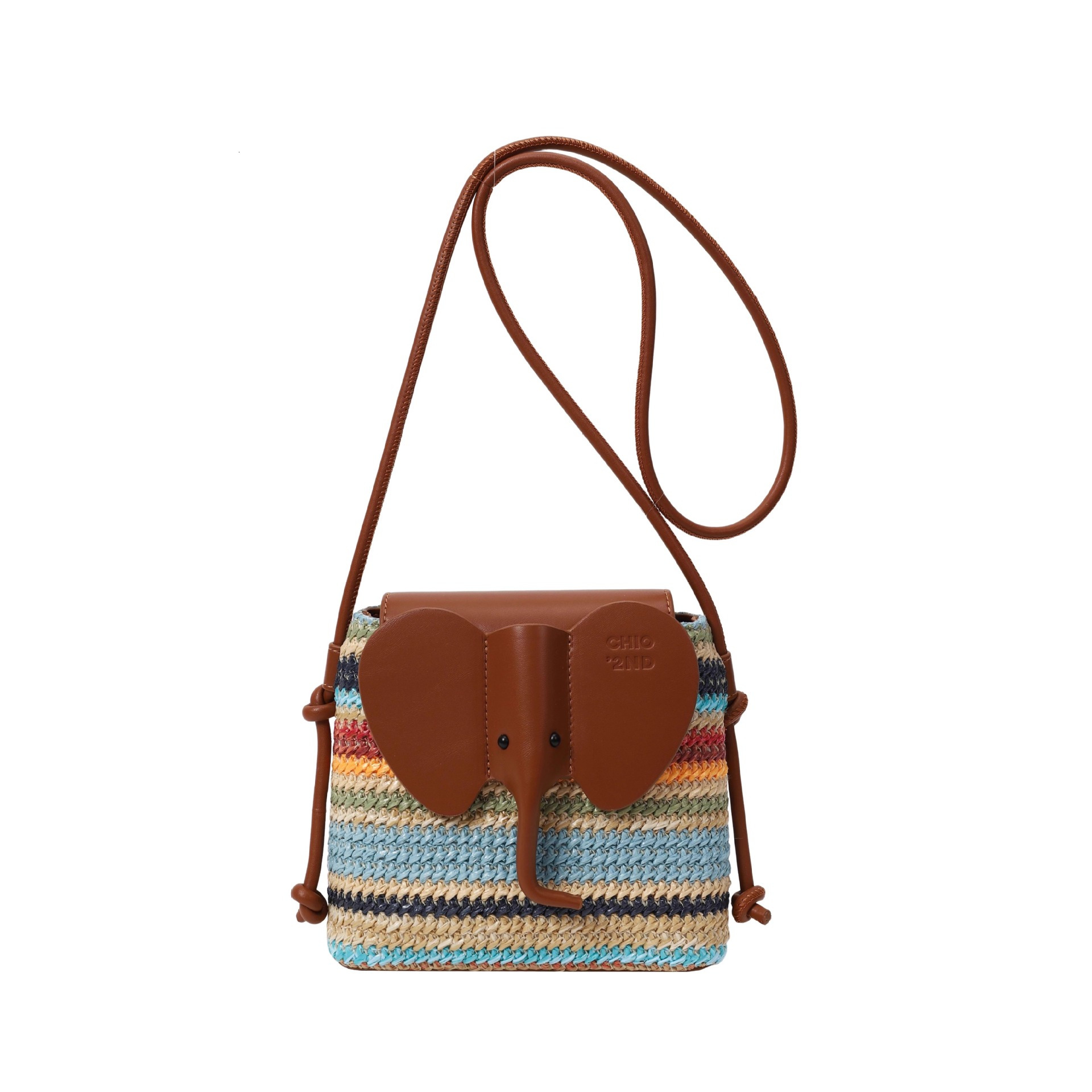 Summer night breeze bucket bag, rainbow elephant woven bag, women's summer single shoulder crossbody bag