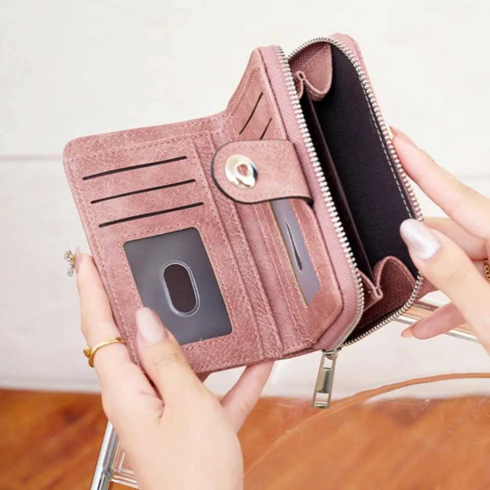 RFID Vintage Short Wens Wallet Multi-card Slot Two-fold Zipper Card Holder Coin Purse Solid Color Premium Texture Zip Clasp Y250707