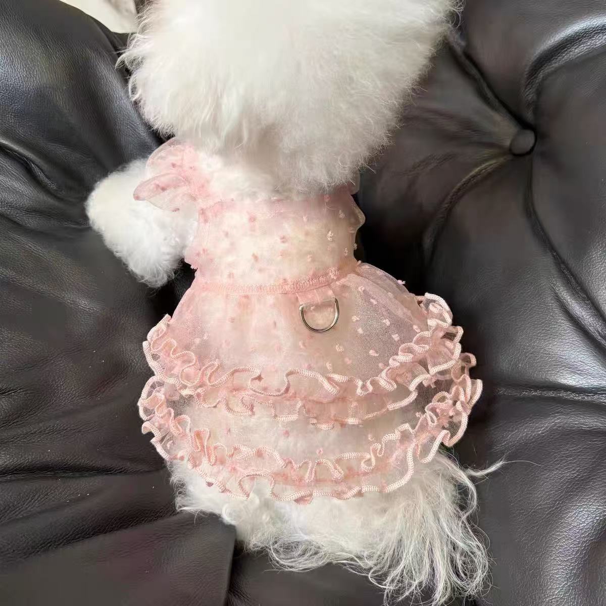 T647 New spring and summer Teddy Pomeranian small dog clothes for dogs and cats pets doll collar thin fluffy gauze clothes