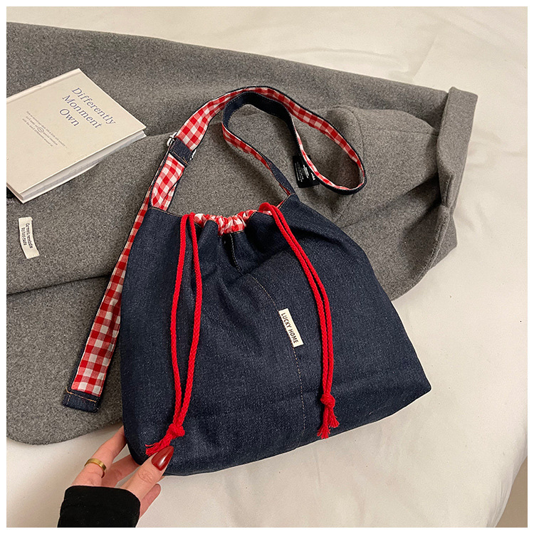 Free shipping designer American Style Design Denim Plaid Crossbody Bag Versatile Adjustable Strap Student Backpack Dopamine Color Series Shoulder Bag