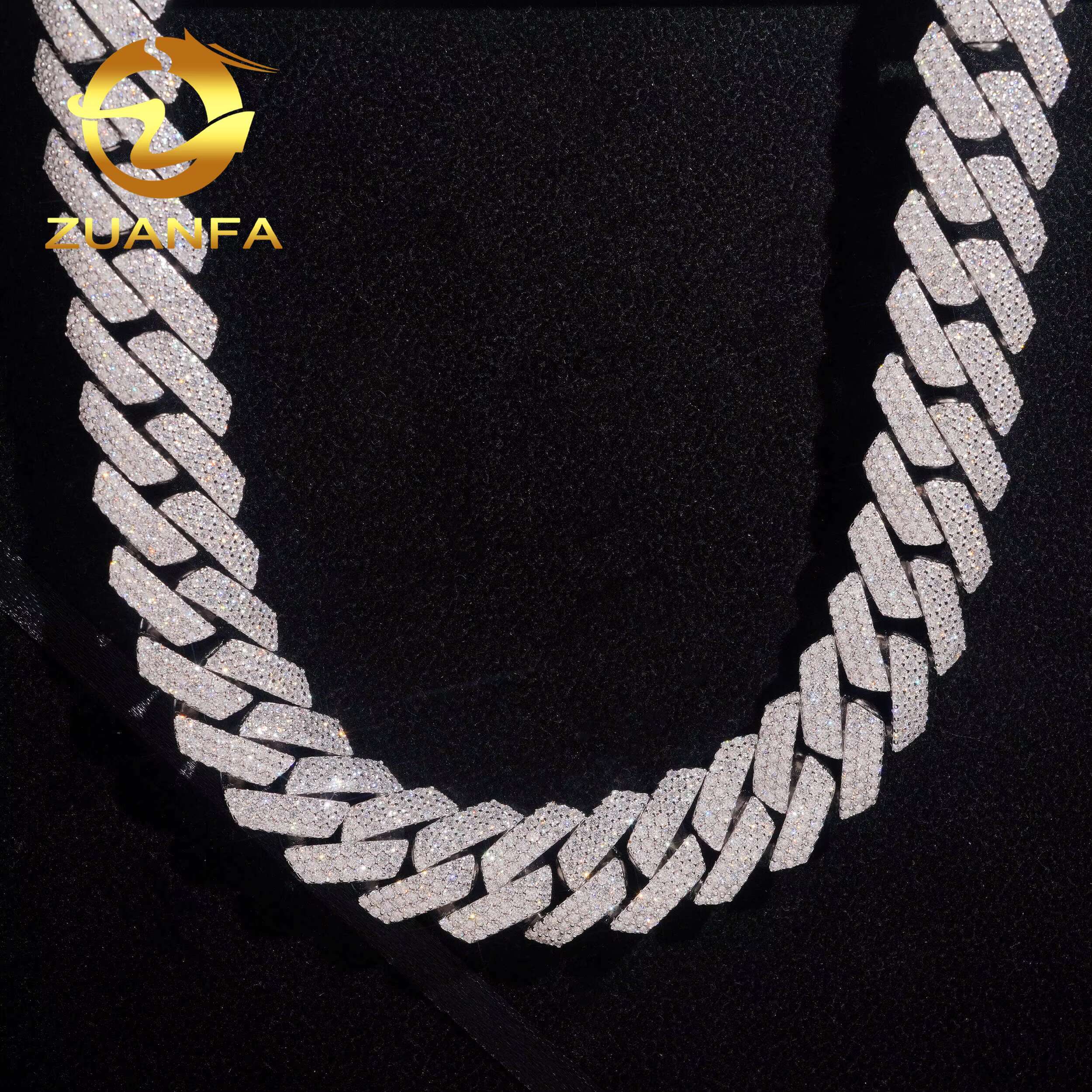 Hip Hop Jewelry 15MM Moissanite Cuban Chain 925 Silver Iced Out 3 Row Miami Cuban Link With GRA Certificate