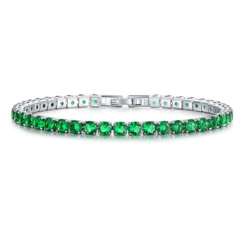 Fashioh Hip Hop Sterling Silver Chain Bracelet with CZ Gemstones - Unisex Tennis Style Jewelry