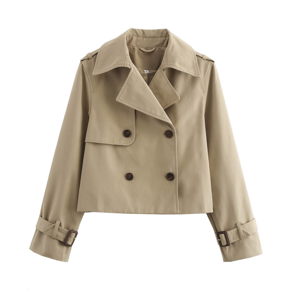 Lanjia- Spring Autumn Simple Short Trench Coat For Women High-End Korean Style Double Breasted Lace-Up Windbreaker Jackets 240202 5E527