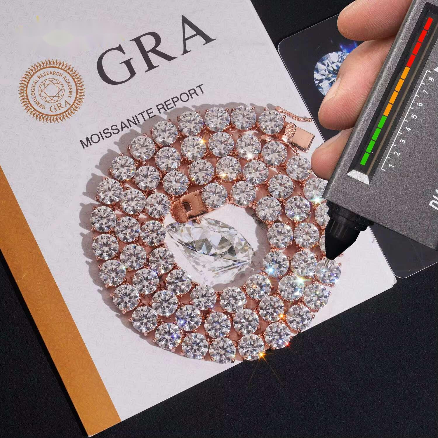 GRA Hip Hop Jewelry Solid 925 Pure Silver Brilliant Cut VVSD Colorful 8mm Necklace Full Diamond Moissanite Tennis Chain