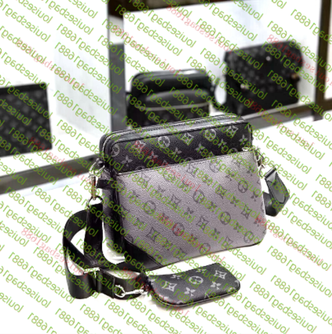 new Designer bags men 3pcs Trio Leather Black Flowers Messenger Purse Crossbody Bags Shopping Bag Plain Shoulder bag Handbags Women Wallets purse tote bag 5AAAA