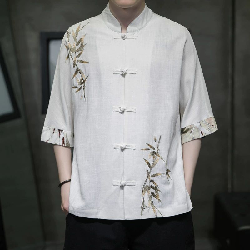 Men's Linen Shirt Short Sleeve New Chinese Style Button Half Sleeve Designer Short Sleeves Tang Suit Summer Chinese Style Men's Cotton Linen