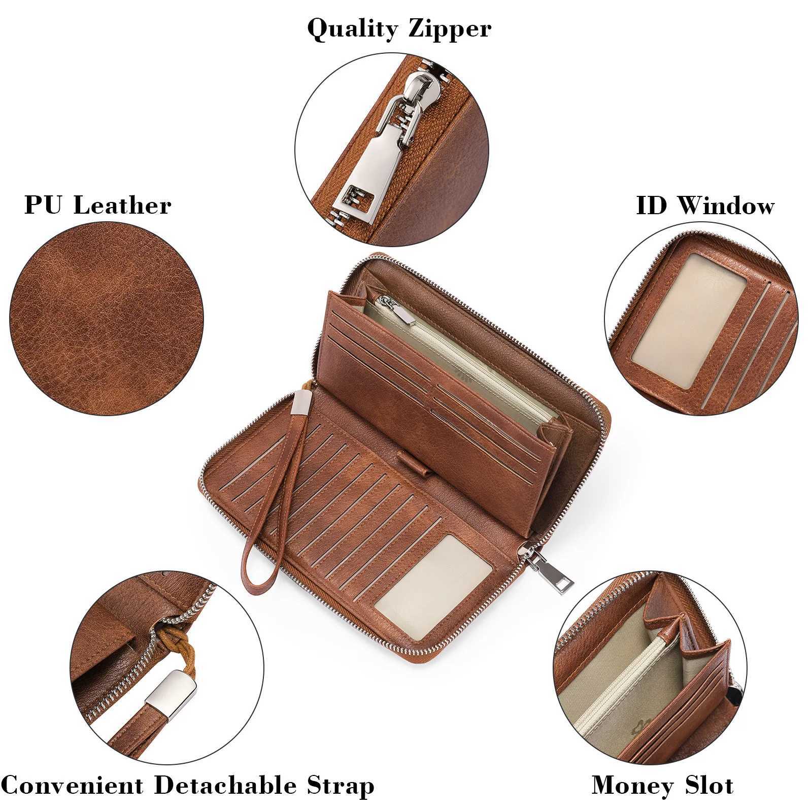 Vintage Wen Wallet Large Capacity LG Clutch Bag PU Leather Bank Holder Cell Phone Bag RFID Wallets For Wen Y250707