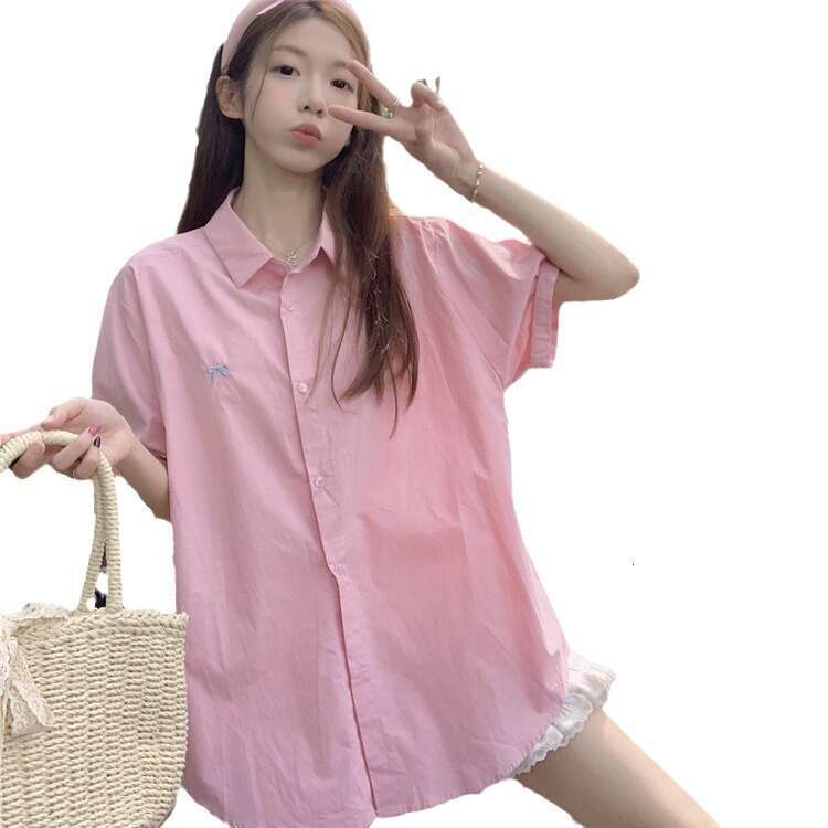 Summer Korean Style Design Sense Bowknot Embroidered Short Sleeve Shirt For Women Niche Casual Loose Sun Protection Top Trend B5