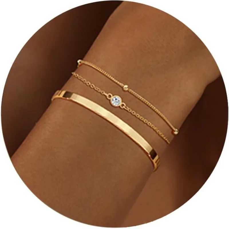 3pcs 14K Gold Plated STAINLESS Waterproof Bracelet Sets for Women Girls Snake Chain Cuban Link Cuff Bangle Stackable Bracelets XJ250707