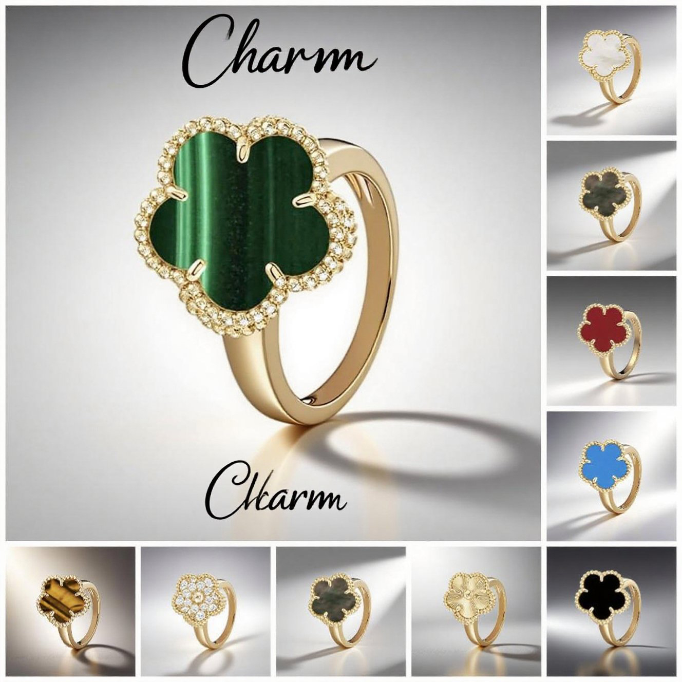 designer ring 925 sterling silver jewelry wedding ring Classic copper 18k gold plated clover ring size 6 7 8 9 mother of pearl bijoux luxury ring friendship ring gifts