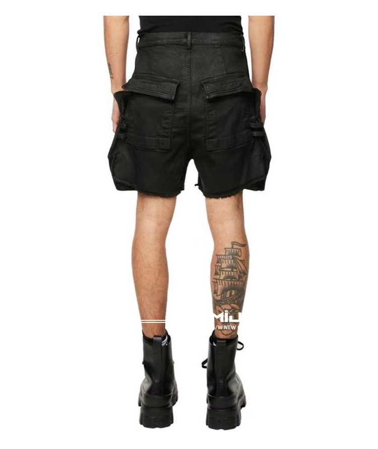Men's Shorts Owen Seak Men Short Oil Wax Denim Jeans Casual Harem Cotton Gothic Clothing Summer Loose Black Size XL