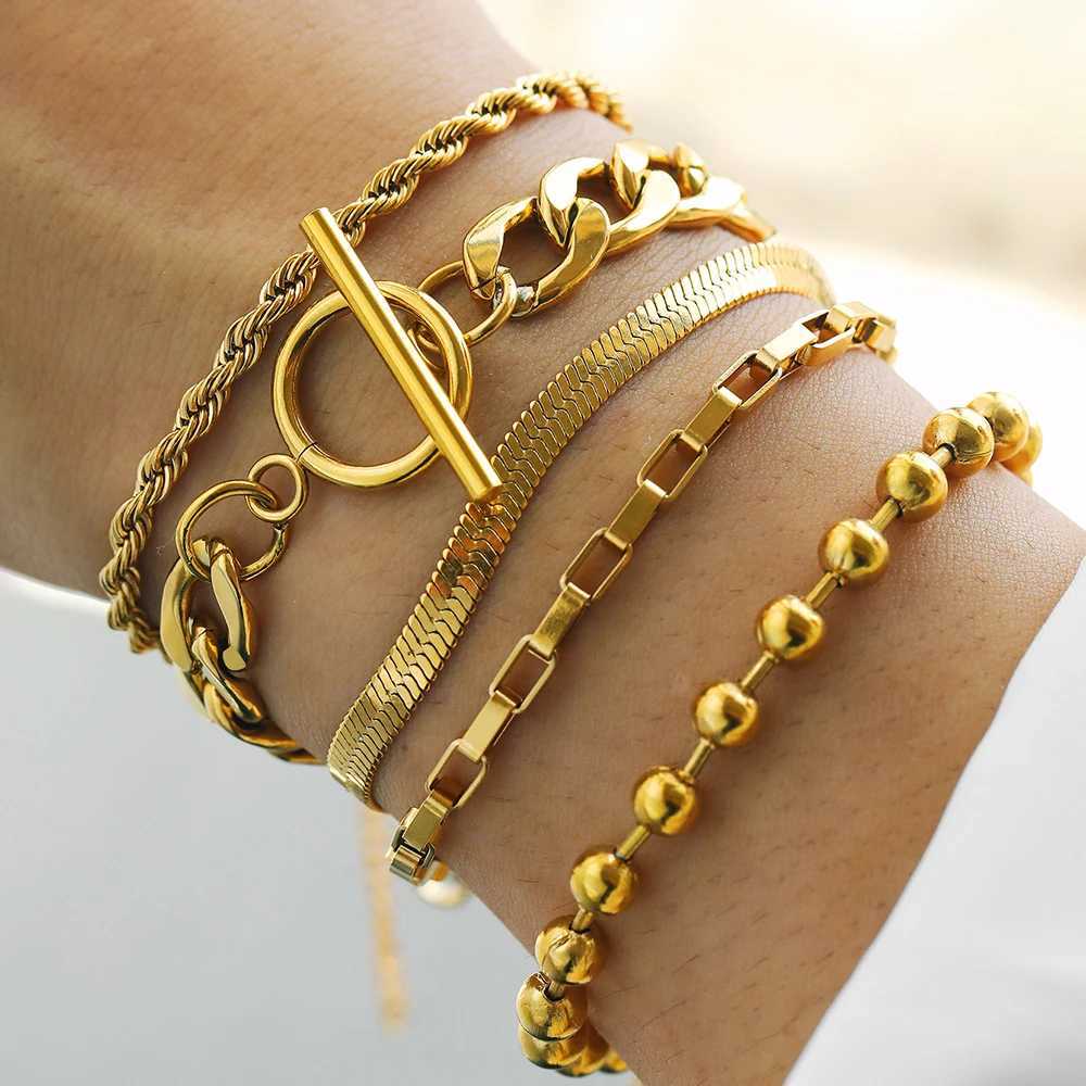 5 Pcs Stainless Steel Bracelets Hip-hop Noble Chain Korean Fashion Harajuku Bracelets for Women Jewelry Non-fading High-quality XJ250707