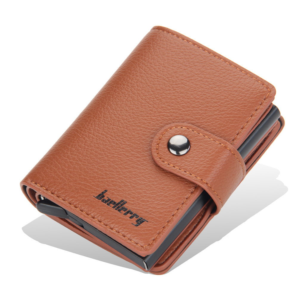 Card Holder Men Lychee Pattern RFID Automatic Pop-up Buckle Wallet Metal Aluminum Box Card Case