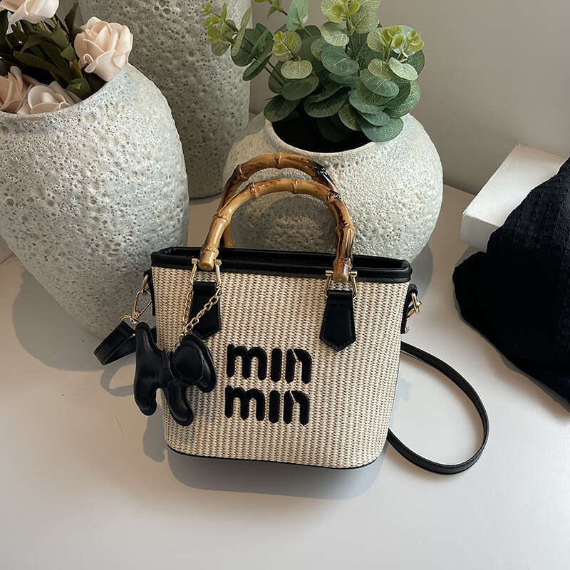 2025 New Summer Fashion Color-Block Bamboo Basket Handheld Shoulder Crossbody Trendy Women's Bag