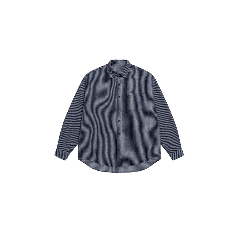 Spring And Autumn Trendy Brand Washed Striped Denim Long Sleeve Shirt For Men Japanese Style Casual City Boy Designer Short Sleeves Blue Shirt Jacket