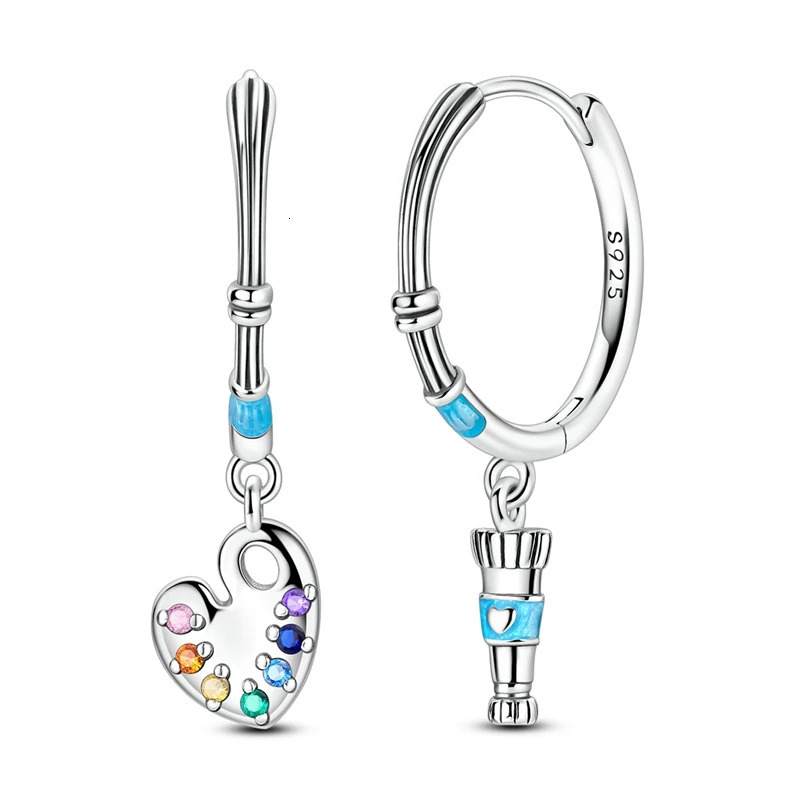 Youthful 925 Sterling Silver Brush Color Palette Painter Earrings Literary Style Womens Jewelry Accessories 250701