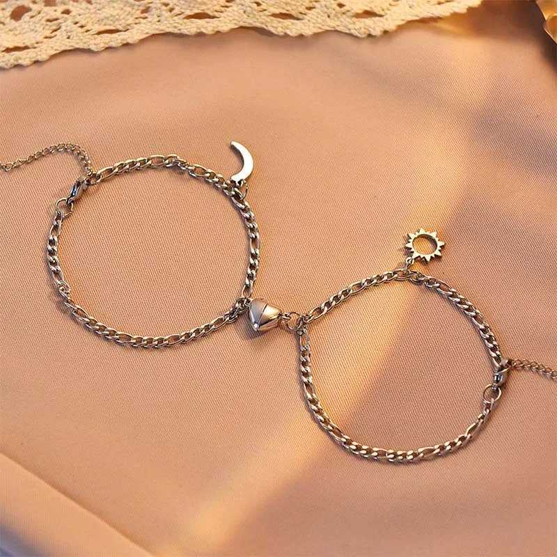 2 PCS/Set New Fashion Couple Bracelets Heart Shaped Distance Magnet Attraction Bracelet for Women and Men Paired Bracelets Gift XJ250707