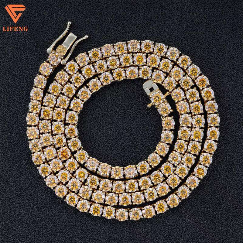 Lifeng Jewelry Hip Hop Sterling Silver White Color Moissanite Diamond Tennis Chain Necklace 6mm Moissanite Tennis Necklace