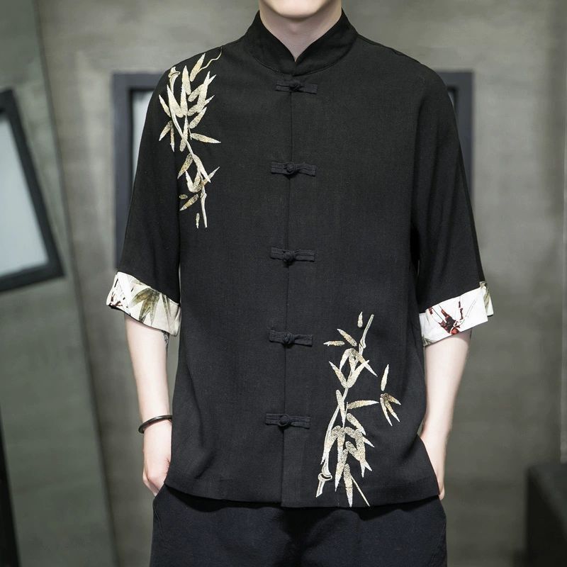 Men's Linen Shirt Short Sleeve New Chinese Style Button Half Sleeve Designer Short Sleeves Tang Suit Summer Chinese Style Men's Cotton Linen