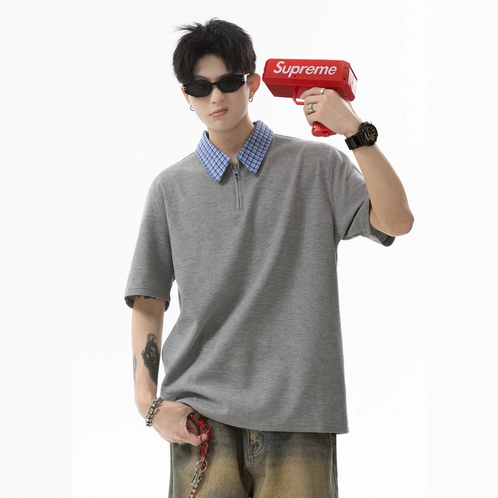 Fake Two-piece Polo Collar Short Sleeve T-shirt For Men Summer 2025 Designer Short Sleeves New Loose Casual Color-block Five-quarter Sleeve Tee