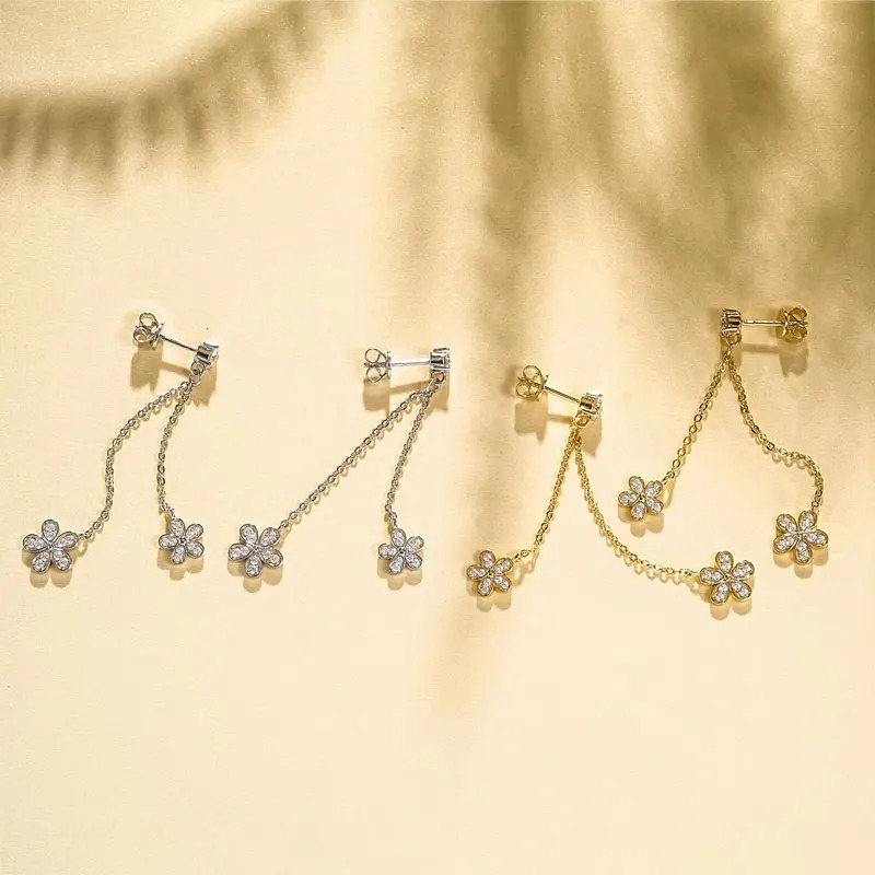 Anziw 4mm D Drop Earrings for Women S925 Silver Chain Star Flowers Pendant Stud Earrings Daily Wear Wedding Jewelry 250701