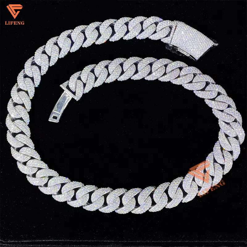 Custom Vvs Moissanite Diamond 16mm 3-Rows 925 Silver White Gold Plated Cuban Link Chain for Men Full Iced Hip Hop Fine Necklaces