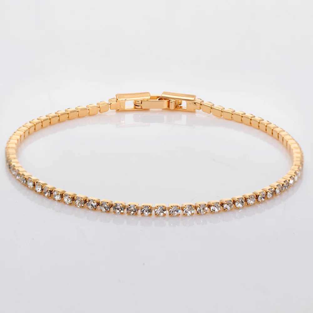 9colors 2mm 15-17cm+2cm Thin CZ Stones Chain Tennis Bracelet For Women Girls Jewelry Brass Yellow Gold Color Womens Bracelet XJ250707