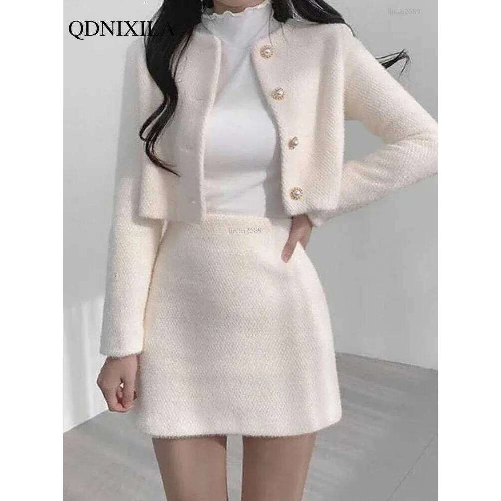 Spring Summer Korean Fashion Sweet Womens Suit with Skirt Two Piece Set for Women Dress Sets Matching Outfit Elegant Tweed 240708
